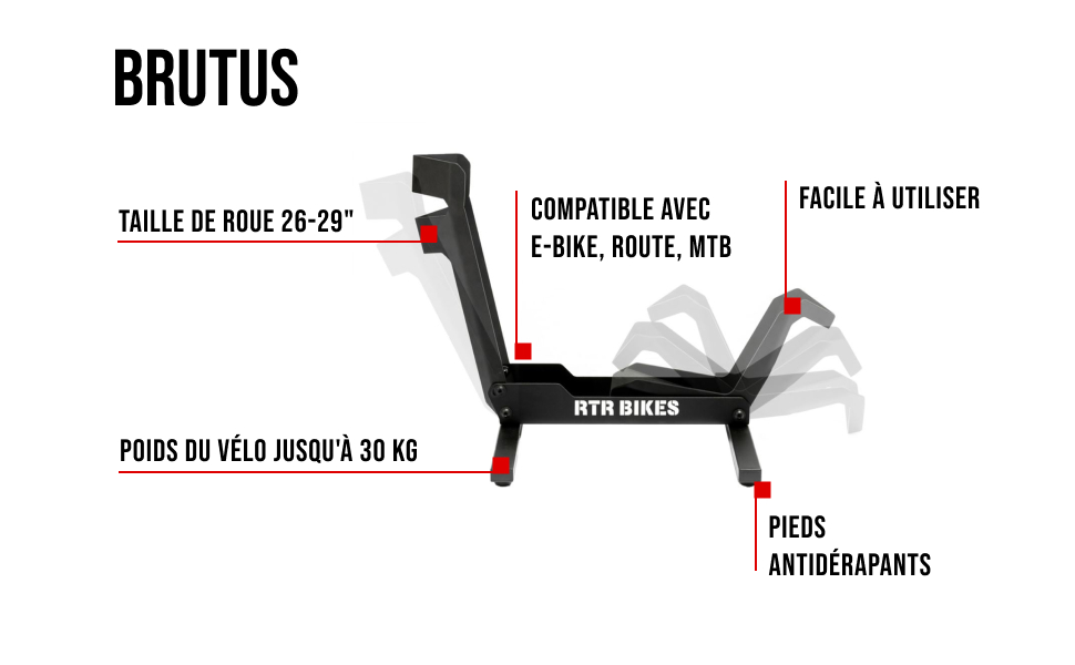 RTR Bikes Brutus UP Pro Support vélo autoportant Professionnel – Idéal pour  Garage, Maison ou Magasin : : Bricolage
